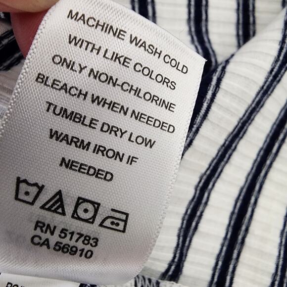 Maurices Womens Babydoll Peplum Tank Top Large White Navy Blue Striped Lace Up - Picture 9 of 9